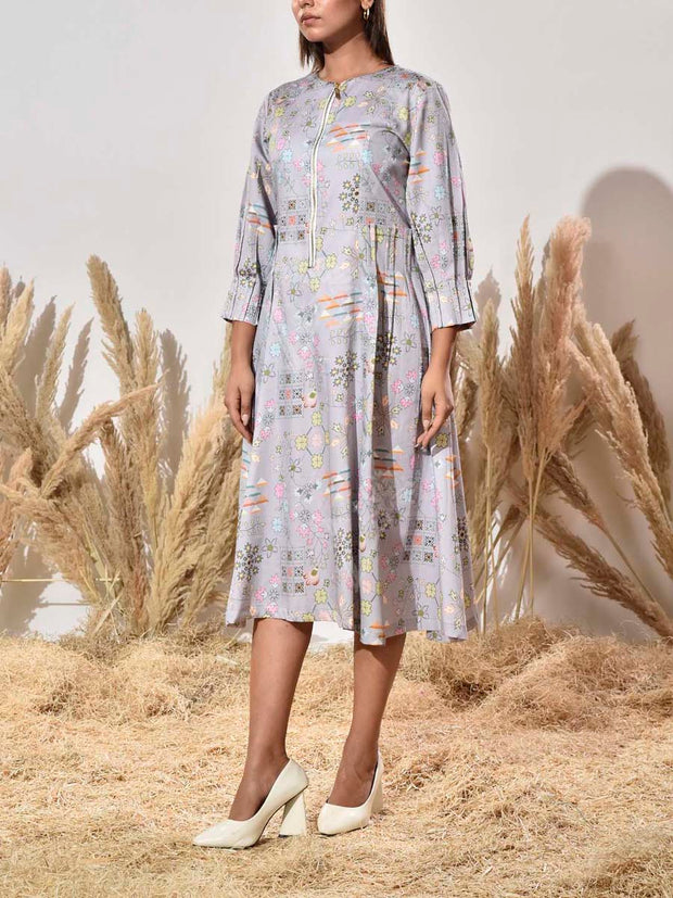 Grey Cotton Printed Dress