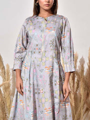 Grey Cotton Printed Dress