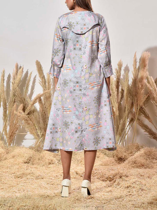 Grey Cotton Printed Dress
