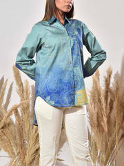 Green and Blue Cotton Printed Shirt