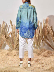 Green and Blue Cotton Printed Shirt