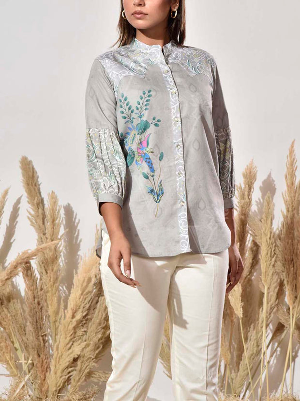 Grey Cotton Printed Shirt