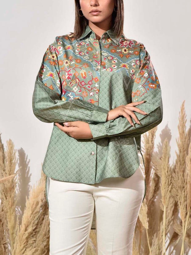 Green Cotton Printed Shirt