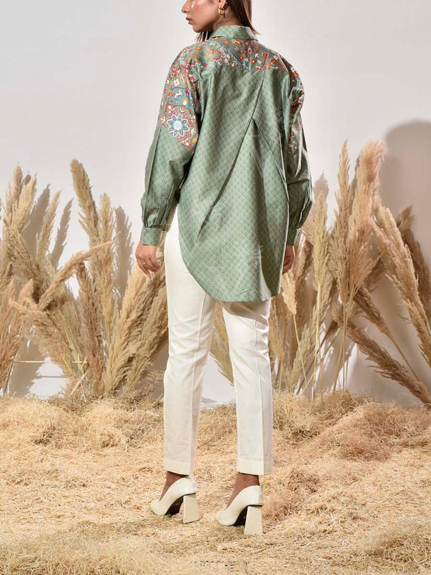 Green Cotton Printed Shirt