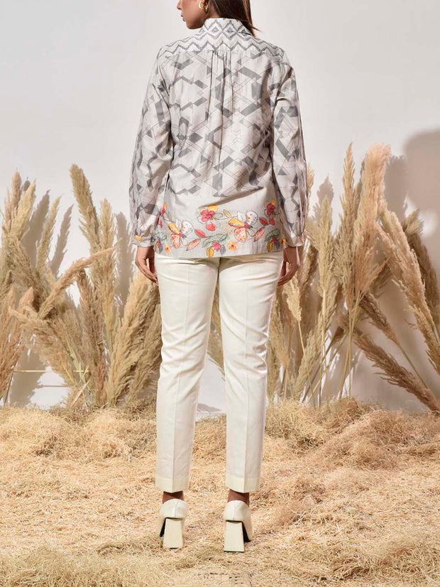 Grey Cotton Printed Shirt
