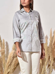 Grey Cotton Printed Shirt