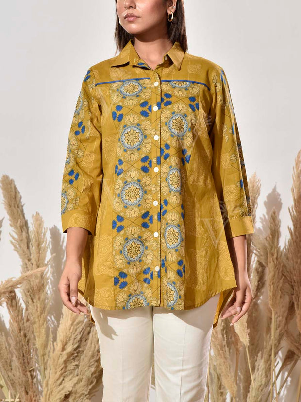 Green Cotton Printed Shirt