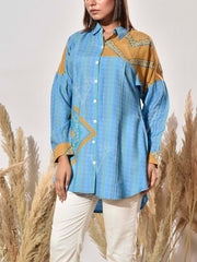 Blue and Mustard Vasansi Silk Printed Shirt