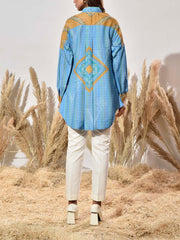Blue and Mustard Vasansi Silk Printed Shirt