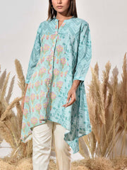 Blue Cotton Printed Aysmmetric Shirt