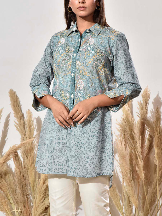 Blue Cotton Printed Shirt