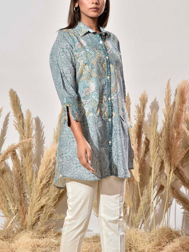 Blue Cotton Printed Shirt