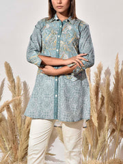 Blue Cotton Printed Shirt