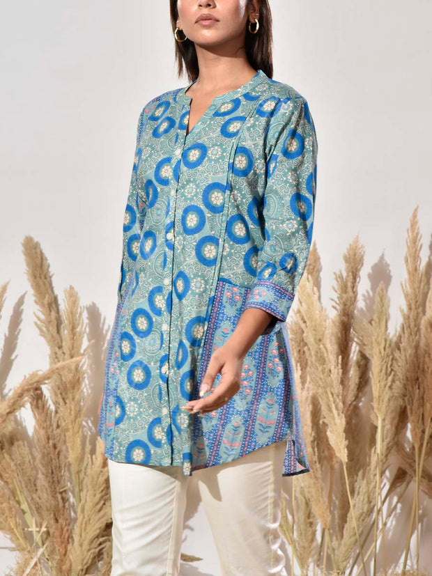 Blue Cotton Printed Shirt