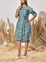 Green and Blue Vasansi Silk Printed Dress