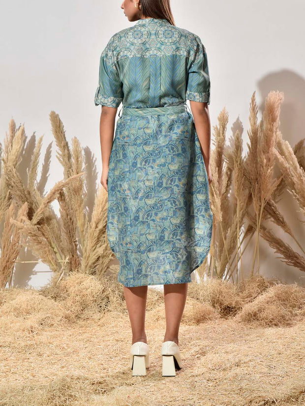 Green and Blue Vasansi Silk Printed Dress