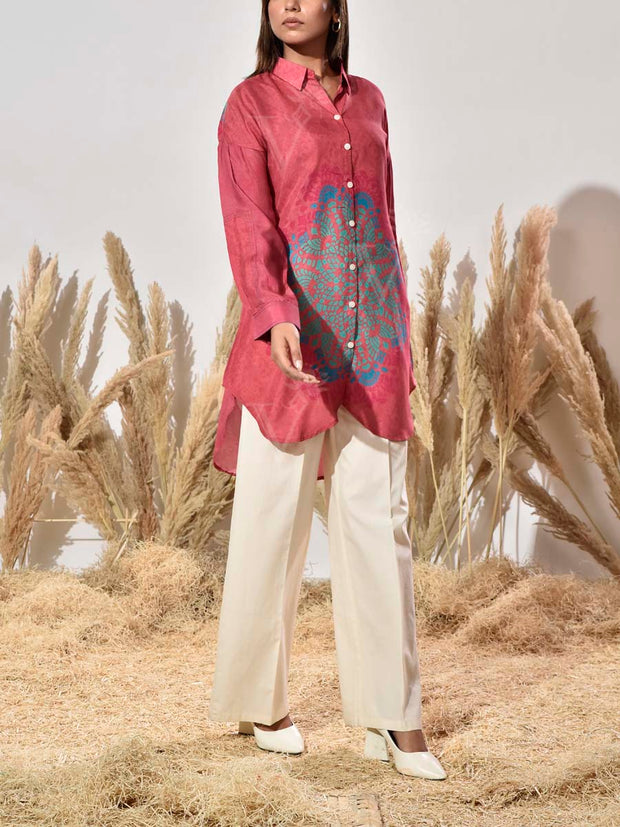 Red Vasansi Silk Printed Shirt