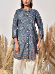 Dark Grey Dobby Cotton Printed Kurta
