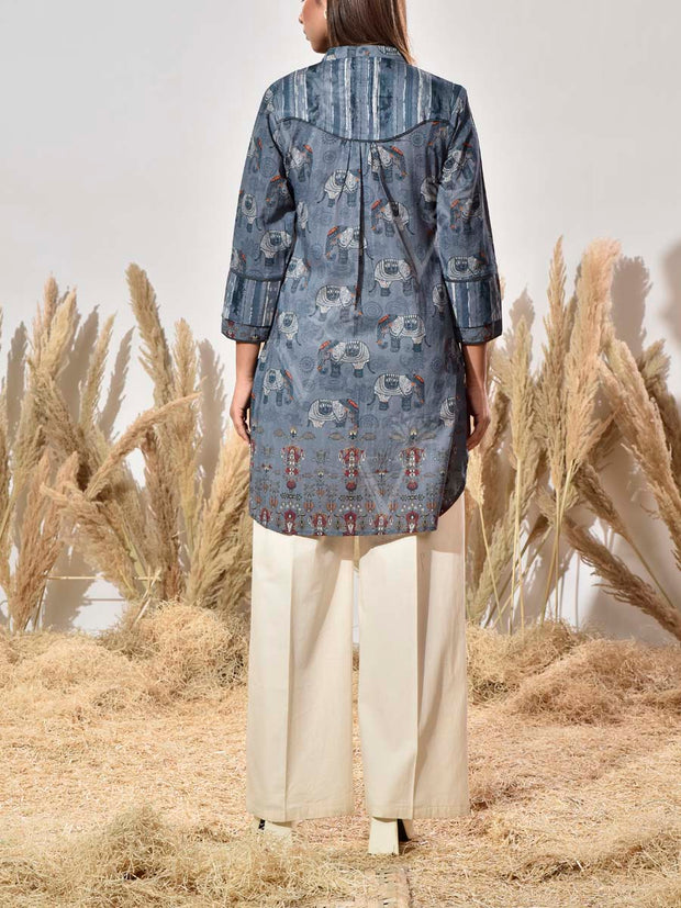Dark Grey Dobby Cotton Printed Kurta