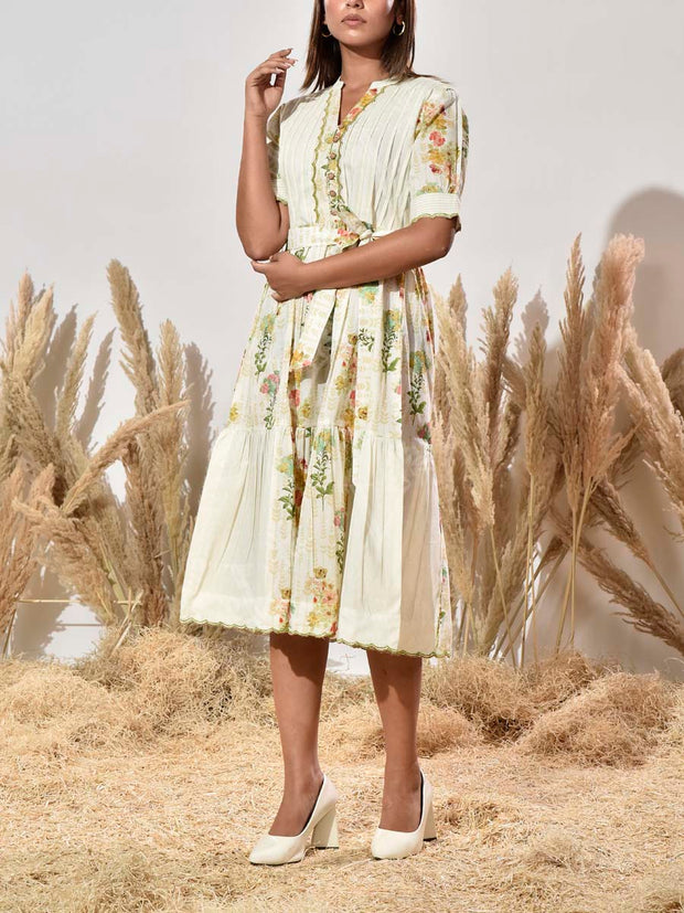 Off- White Dobby Cotton Dress