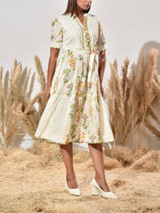 Off- White Dobby Cotton Dress