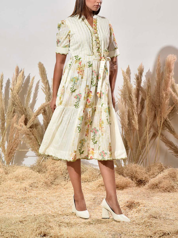 Off- White Dobby Cotton Dress
