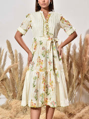 Off- White Dobby Cotton Dress