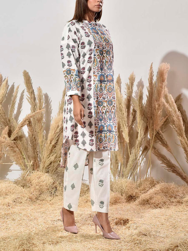 White Cotton Printed Co Ord Set