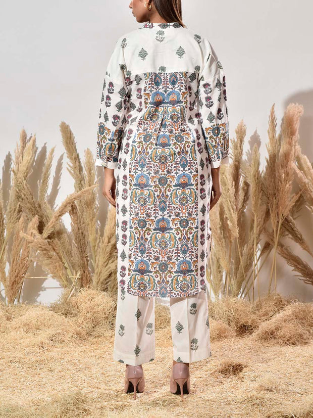 White Cotton Printed Co Ord Set