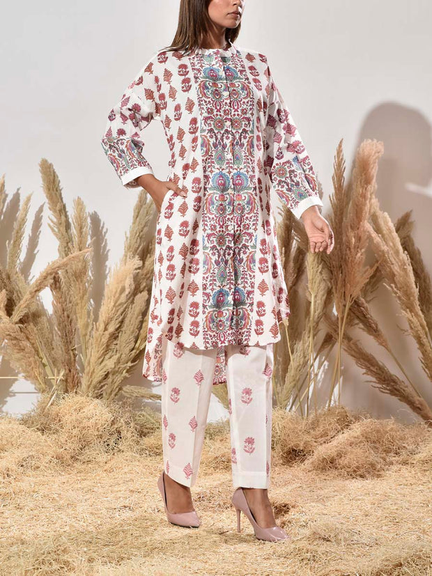 White Cotton Printed Co Ord Set