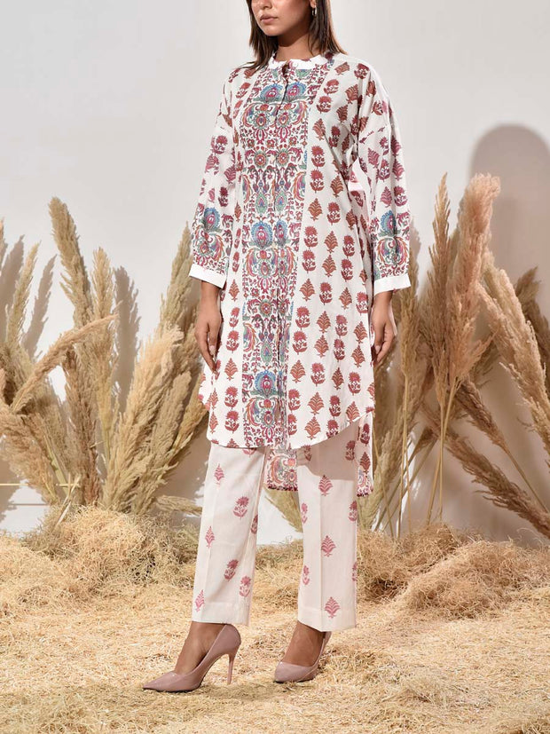 White Cotton Printed Co Ord Set