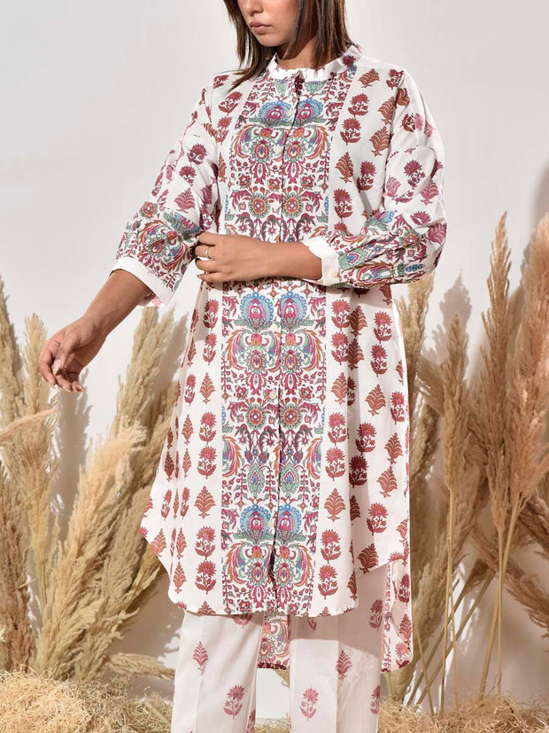 White Cotton Printed Co Ord Set