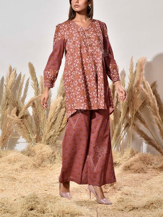 Brown Cotton Printed Co Ord Set