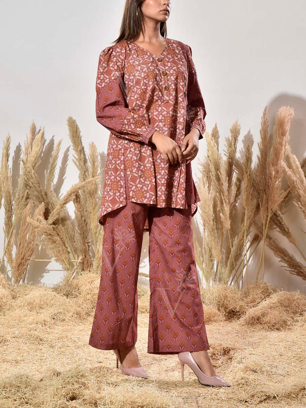 Brown Cotton Printed Co Ord Set
