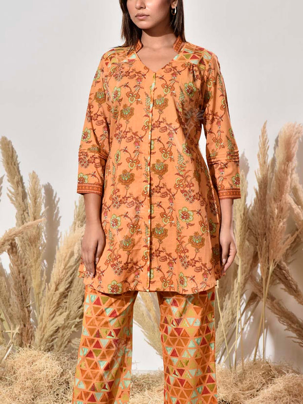 Yellow Cotton Printed Co Ord Set