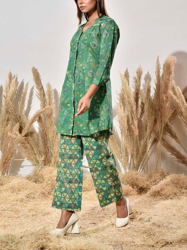 Green Cotton Printed Co Ord Set