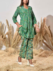 Green Cotton Printed Co Ord Set