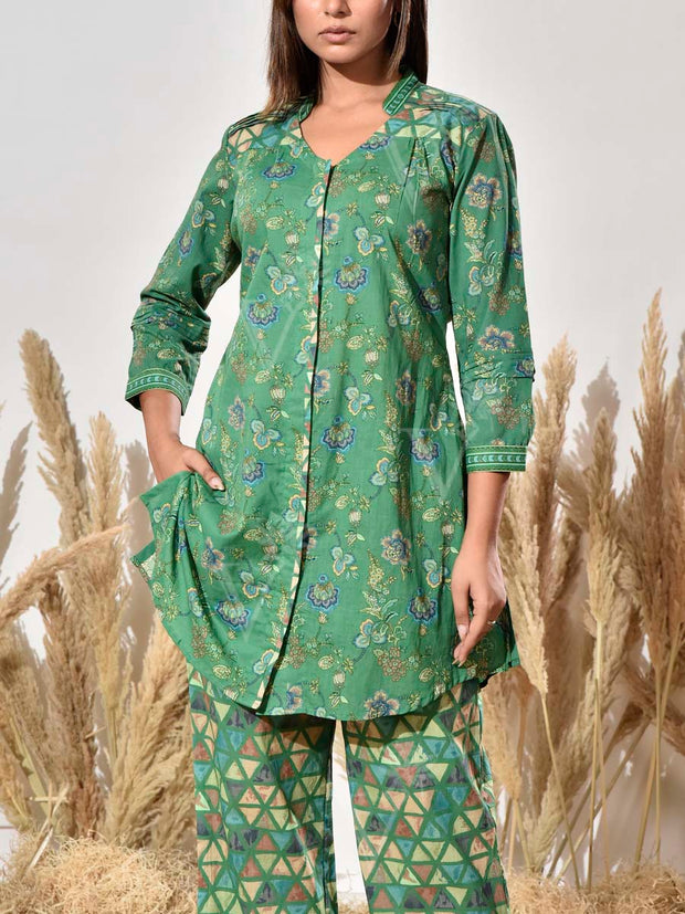 Green Cotton Printed Co Ord Set