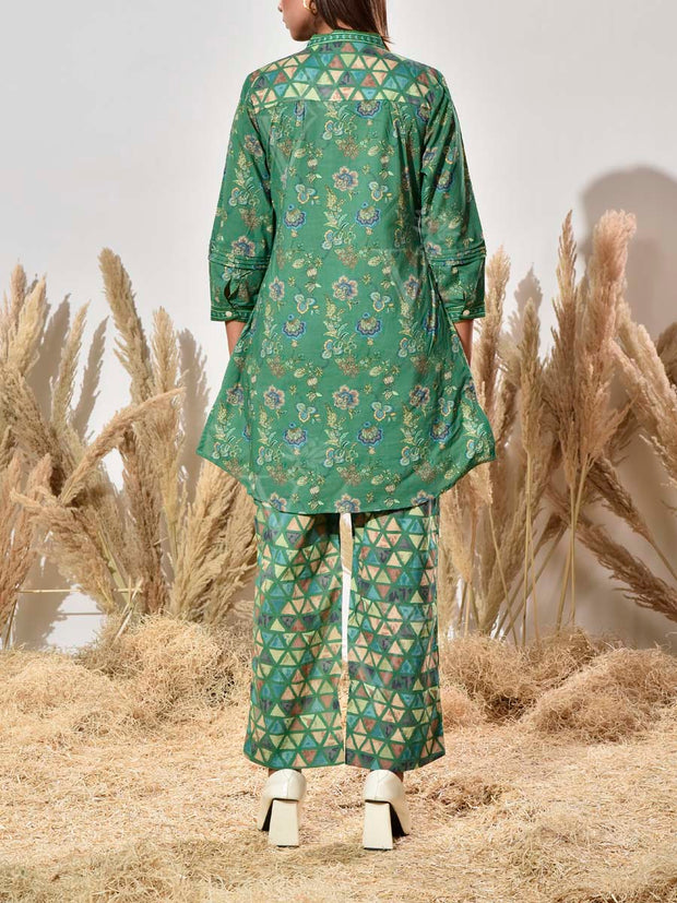 Green Cotton Printed Co Ord Set
