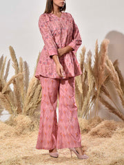 Pink Cotton Printed Co Ord Set
