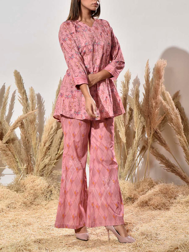 Pink Cotton Printed Co Ord Set