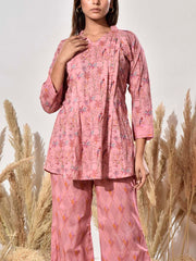 Pink Cotton Printed Co Ord Set