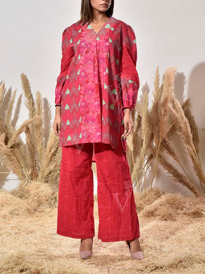 Pink Cotton Printed Co Ord Set
