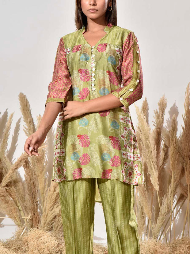 Green Vasansi Silk Printed Co Ord Set