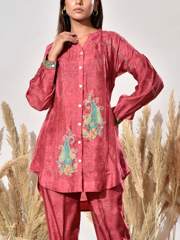 Maroon Vasansi Silk Printed Co Ord Set