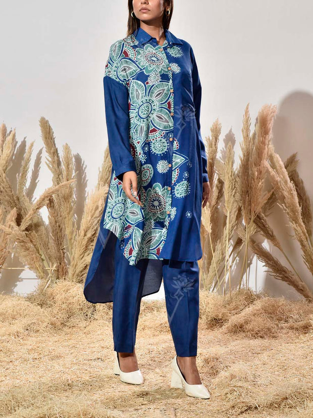 Blue Vasansi Silk Printed Kurta And Pant Set