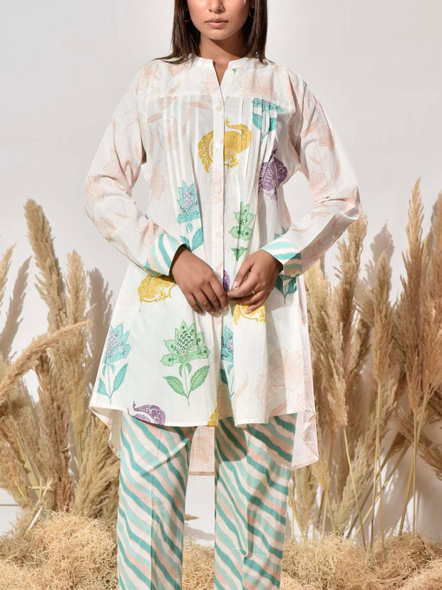 Off- White Cotton Printed Co Ord Set