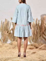 Powder Blue Cotton Printed Dress