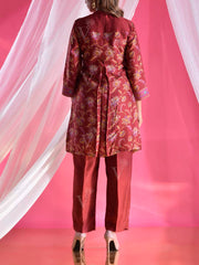 Maroon Vasansi Silk  Printed Embroidered Co Ord Set