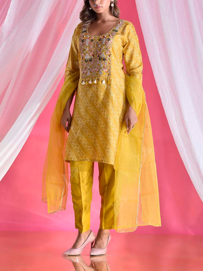 Pear Silk Embroidered Suit Set